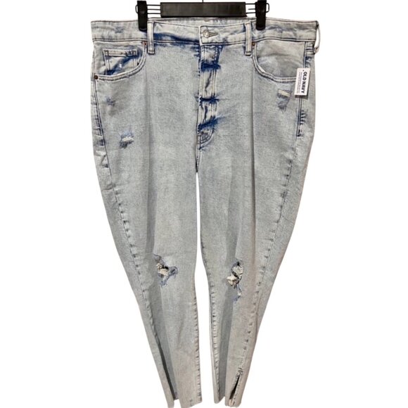 Old Navy Women's High-Waisted Distressed Light Wash Straight-Leg Jeans Size 18 - Picture 2 of 12